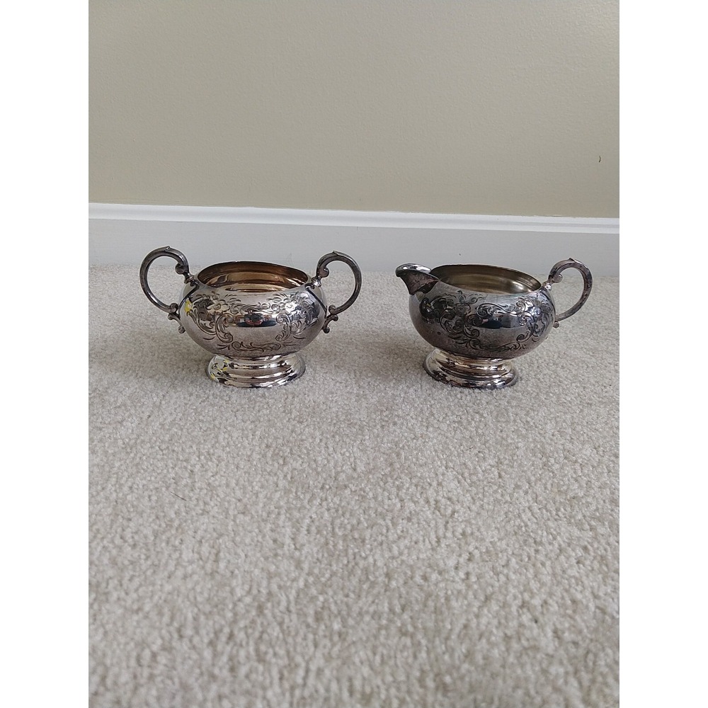 Primrose Plate 365 EPBM Silver Plated Coffee Creamer And Sugar Cups Set Vintage